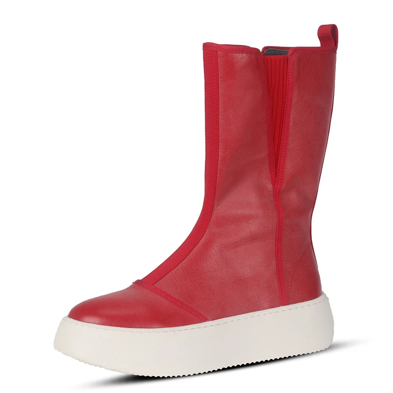 

Новые высококачественные красные сапоги до колена из воловьей кожи, модный тренд, толстая подошва, поднятая кожа для мужчин