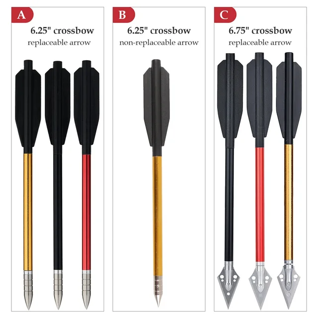 12/24/36pcs 6.25 Crossbow Arrows Aluminum Alloy Arrow Shaft Replaceable  Practice Arrow Tip Plastic Feather Vane Black Red Gold - Darts - AliExpress