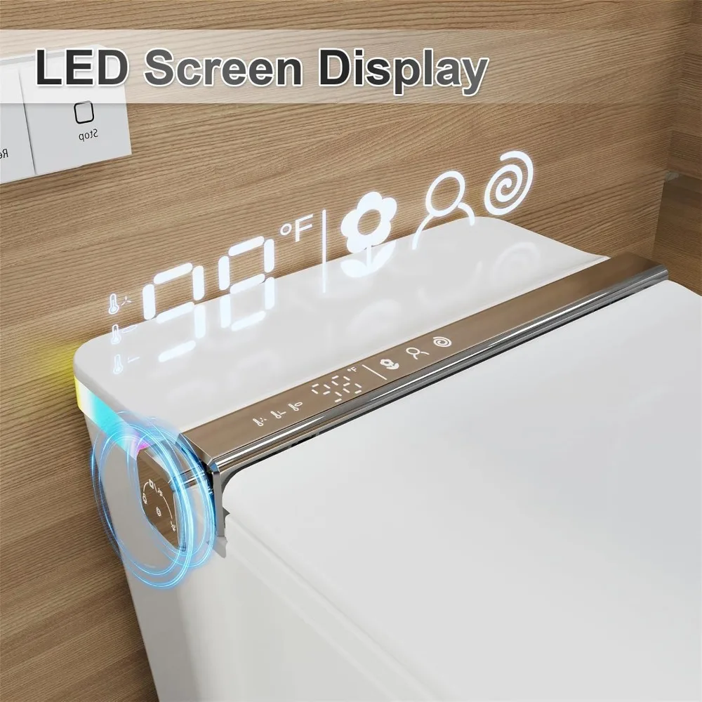 Smart Toilet,Heated Seat,Dryer, Ambient Light,User Memory Mode1.32GPF Flush Power,LED Display,Side Control Knob &Wireless Remote 4