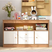 Toy Storage Organizer, Wooden Kids Bookshelf with 2 Drawers, 2 Cabinets & Open Shelf, Toy Organizers and Storage for Playroom 1