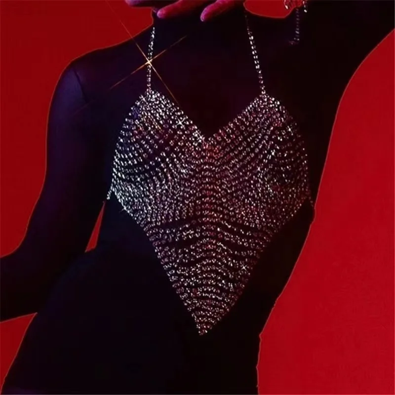 Fashion sexy shiny crystal multi row hollow backless dress accessories delicate temperament women's summer rhinestone sling top