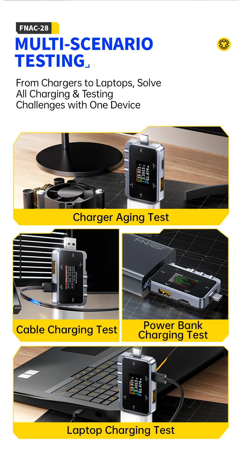FNAC-28 тестер USB Type-C 2 в 1, цифровой амперметр и вольтметр 6.5А