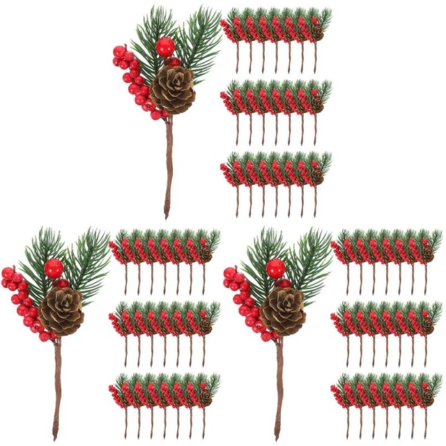 10pcs About 20cm Christmas Berries Red Stems Evergreen Pine Branches, Snow  Flocked Red Holly Berry Pine Cone Floral Sprays Decoration,Winter Holiday Floral  Picks for Decoration DIY Xmas Garland Wreath Ornaments