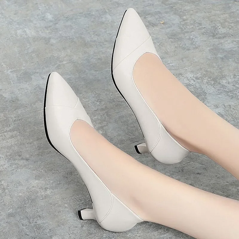 Cresfimix zapatos de mujer 여성 귀여운 달콤한 경량 베이지 봄 슬립 온 티켓토 힐 신발 레이디 클래식 블랙 펌프 ab477