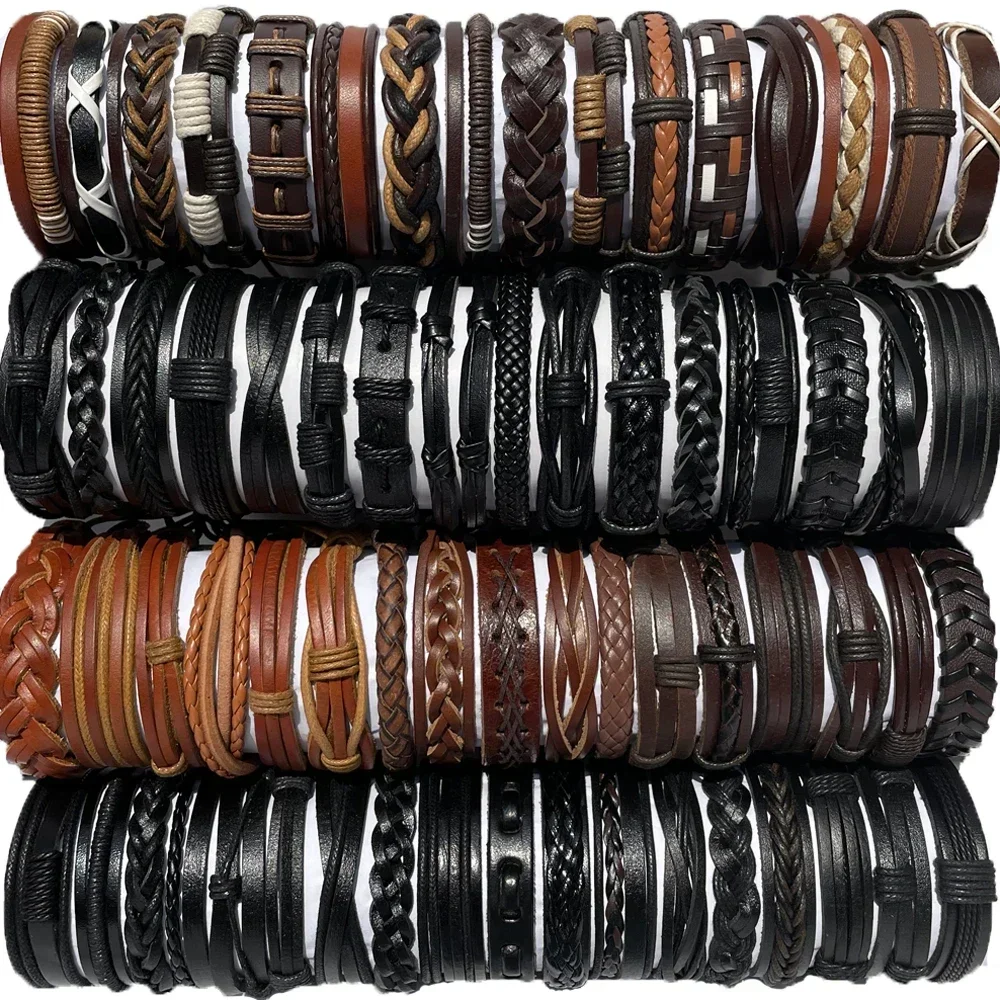 Vintage Leather Charm Bracelets Bulk Random 25Pcs/Lot Adjustable Bangle for Men Women Mix Styles Fashion Jewelry bracelet jewelry