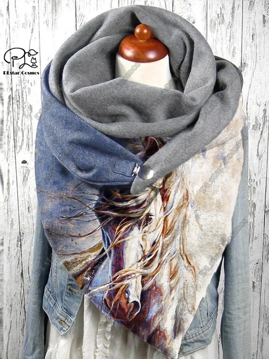 

printed animal series cute cow, horse and rabbit pattern printed warm shawl scarf spring and winter large triangle scarf