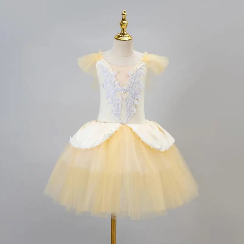 

Children's Ballet Dress Beige Long Swan Lake Ballet Dance Dress Tutu Skirt Kids Performance Stage Wear Modern Dance Clothing