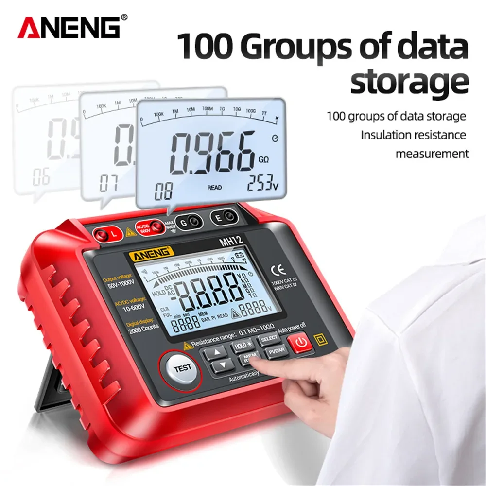 Resistance Tester ANENG MH12 Digital Megohmmeter Insulation Earth Resistance Resistor Tester Ohm Cable Voltmeter Megameter Gauge Tool