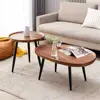 LUVODI Irregular Living Room Coffee Table Set Small Drop-shaped Solid Wooden Sofa Side End Table 2-in1 with Triangle Legs 2