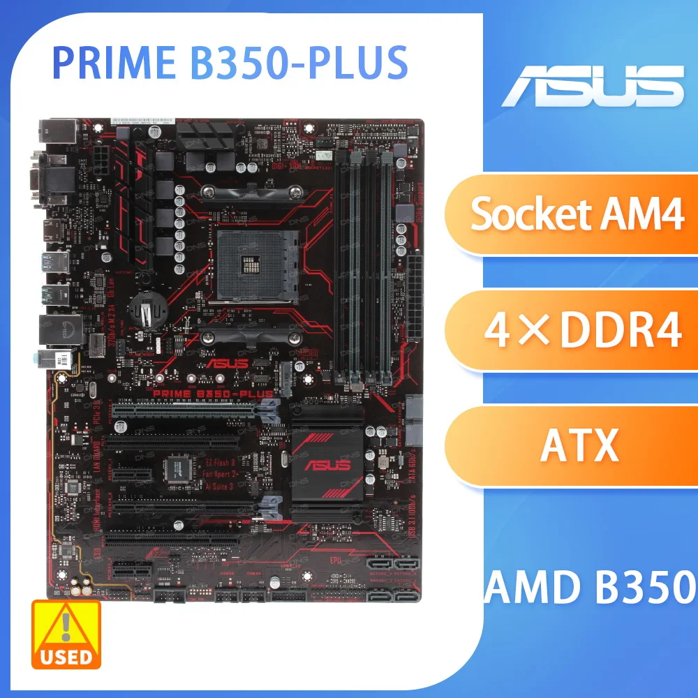 

AM4 Motherboard ASUS PRIME B350-PLUS AMD B350 Motherboard 4×DDR4 64GB PCI-E 3.0 M.2 USB3.1 ATX for AMD Ryze 7th Gen A Series Cpu