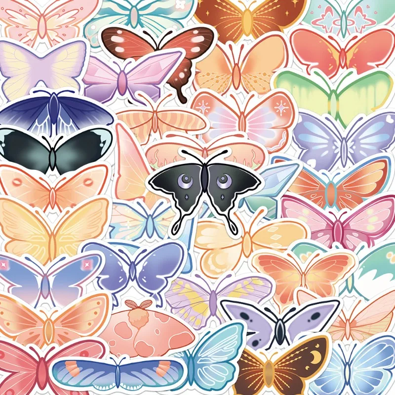 40Pcs Cute Cartoon Colorful Butterfly Stickers DIY Phone Laptop Luggage Guitar Water Bottle Scrapbooking Wall Decor Kids Toy C3