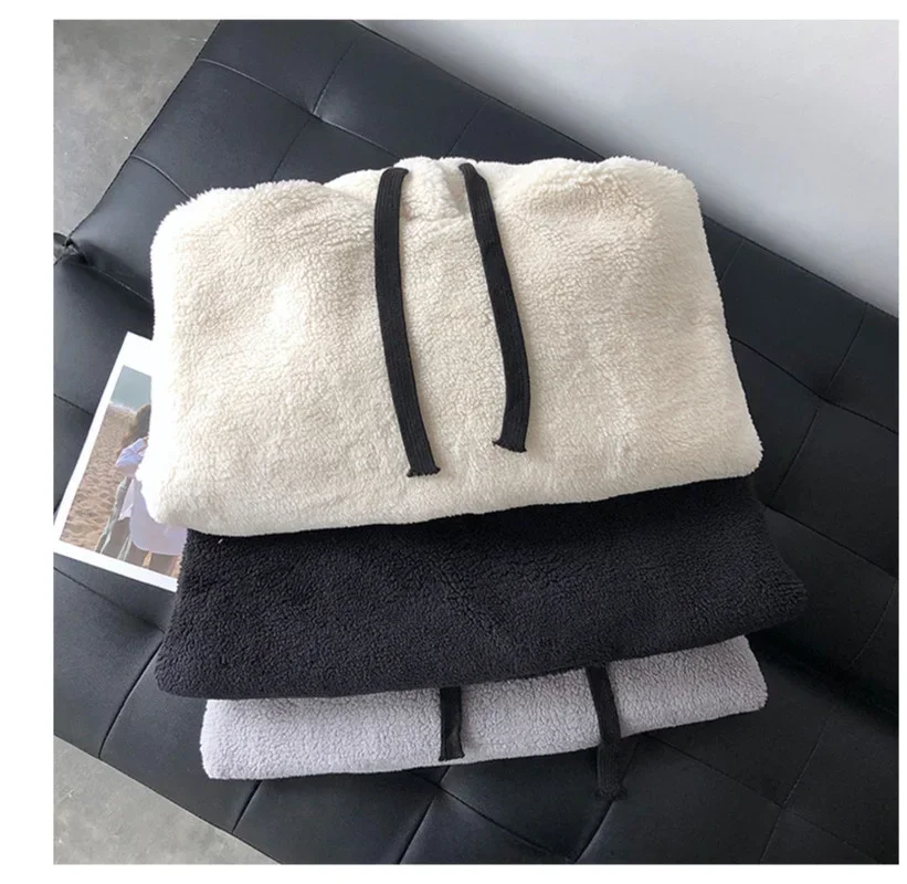 Female Fashion Sweatshirt Long Sleeve Solid Loose Pocket Thick Hoodies Women Autumn Winter Hooded Print Fleece Flannel Pullover