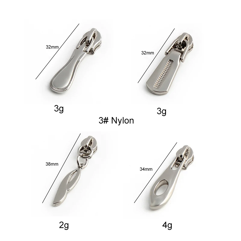 32/34/36/38/46MM 3#,5# Nylon Metal Zipper Slider Pulls For Leather Purse Luggage Backpack Bag Puller Head DIY Sewing Accessories