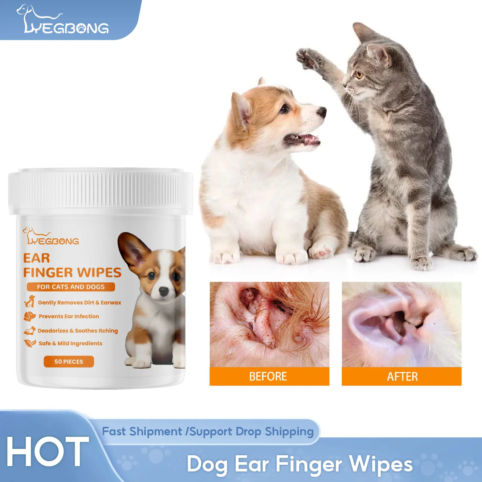 

Dog Ear Finger Wipes Wax Dirt Removal Gentle Ear Cleaning Mite Odor Eliminator Relieve Itching Infection Pet Ear Cleaning Pads