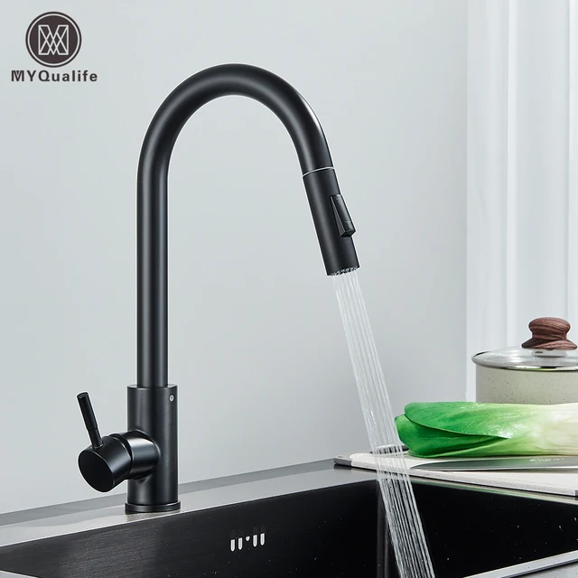 Black Kitchen Faucet Two Function Single Handle Pull Out Mixer  Hot and Cold Water Taps Deck Mounted 1