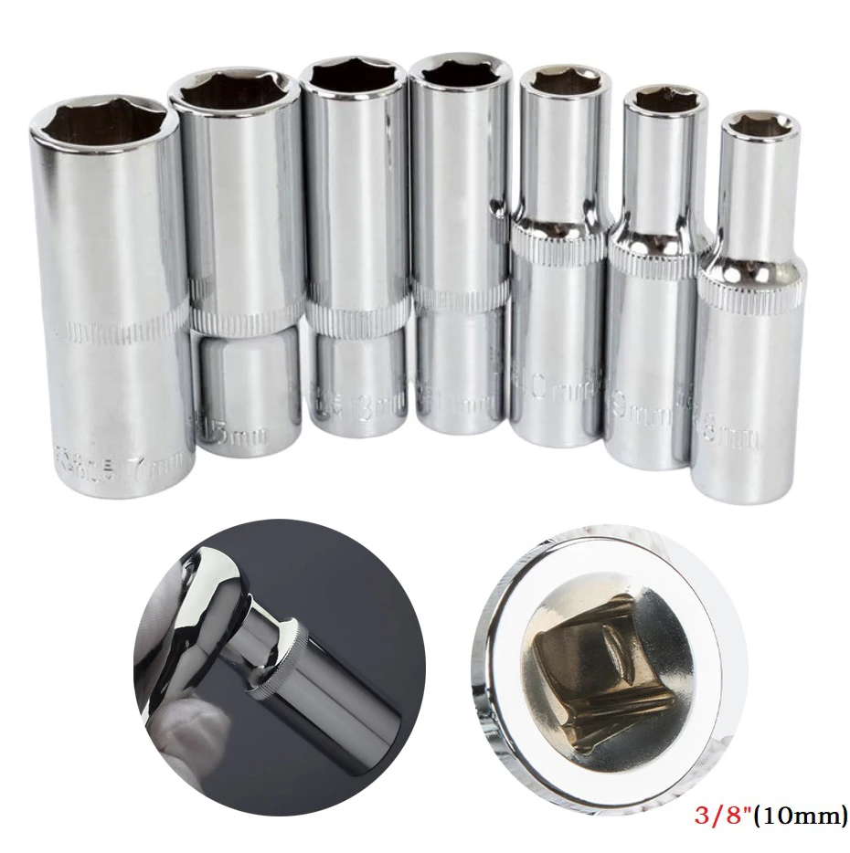 1pc 8-24mm Mm Deep Socket Adapter 3/8" Hex Socket Wrench Head Ratchet Hex Socket Nozzle Nut Driver Drill Hand Tool 2