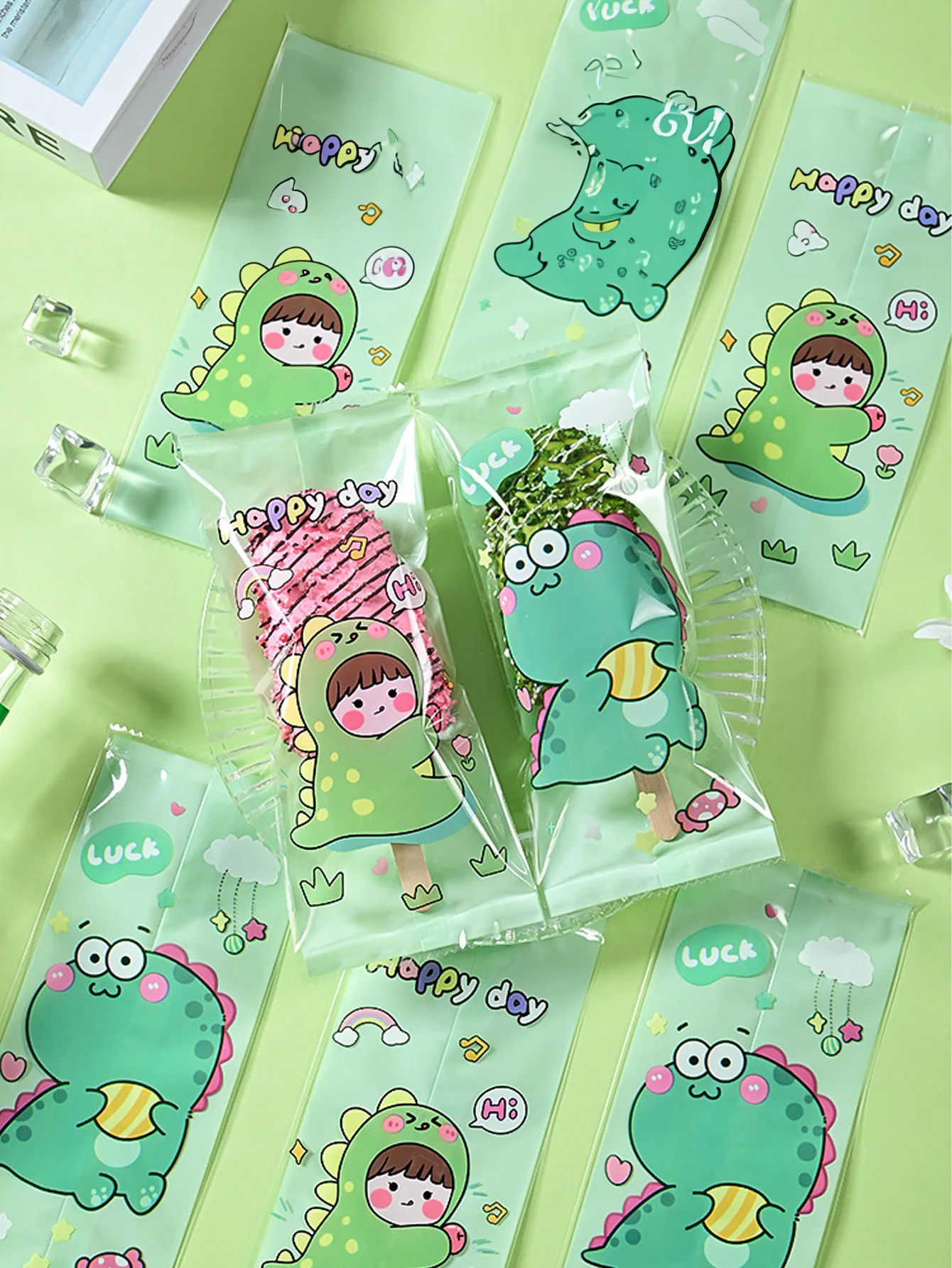 30pcs frosted ice cream bag Homemade Popsicle Popsicle wooden stick plastic bag Handmade transparent ice cream with stick