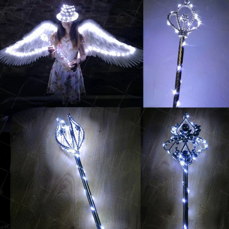 

Customized LED Luminous Sign Bar Truncheon Luminous Angel Wings Night Show Performance Props Princess Awards Pageant Cane