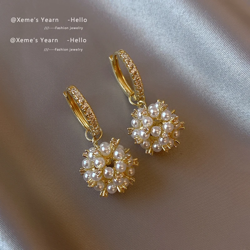 Elegant Celebrity Wind Rice Beads Fireworks Ball Pendant Drop Earrings Korean Fashion Jewelry For Womens Party Gift Accessories dangle earrings drop earrings pendant earrings