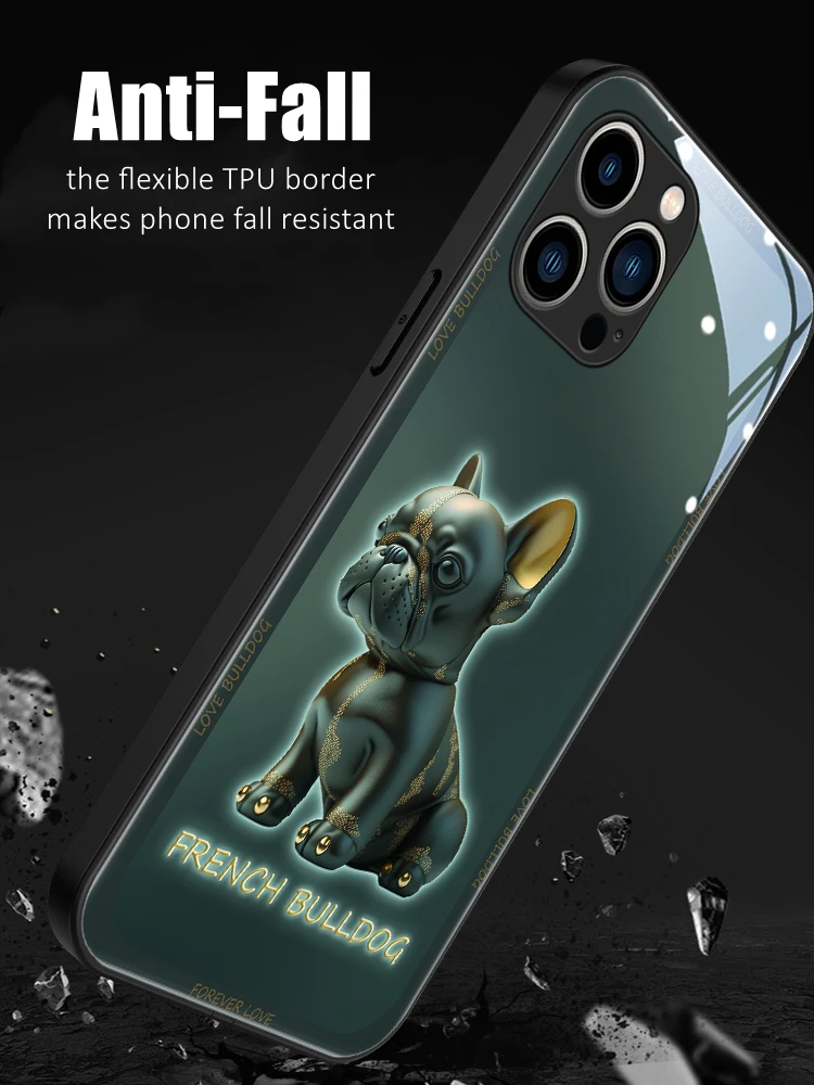 Cute French Bulldog LED Light Glowing Luminous Phone Case Birthday Gift for iPhone 11 12 13 14 15 X Xs Mini Pro Max Plus Cover