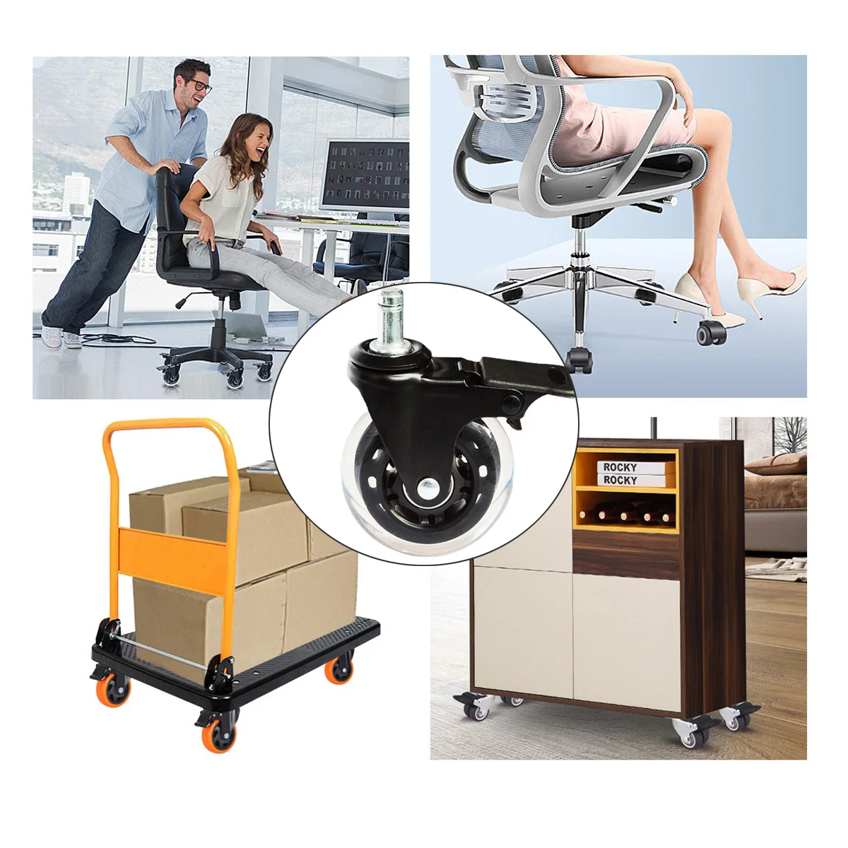 Furniture Casters 3 Inch Office Rubber Chair Replacement Computer Gaming Desk Caster Wheels