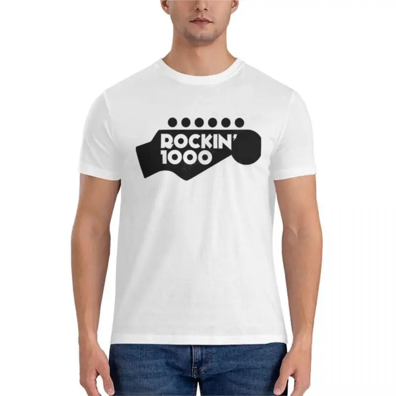 

Rockin'1000 оригинальная классическая мужская футболка с черным логотипом, высокие мужские рубашки с коротким рукавом