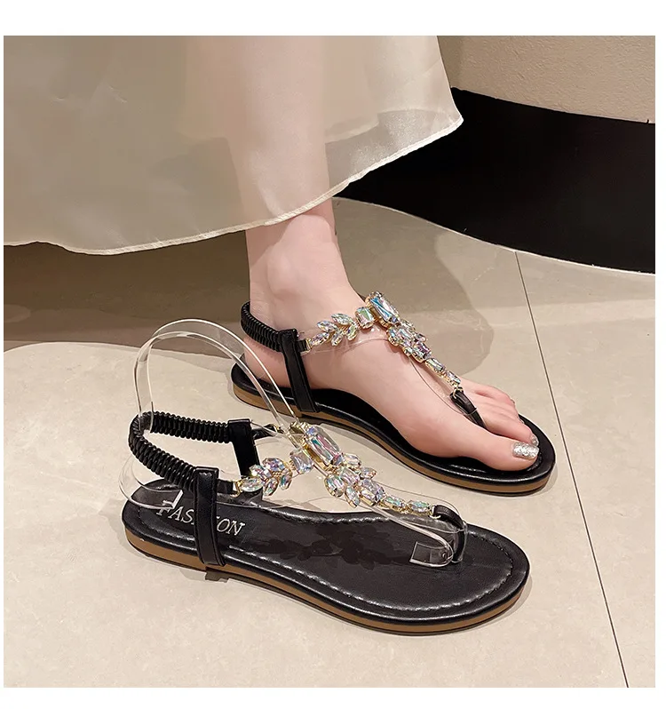2024 rutsch feste weibliche Sandale Strands chuhe koreanische Version der neuen kleinen duftenden Wind flache Prise Zehen Strass Casual Fashion – Detail 2