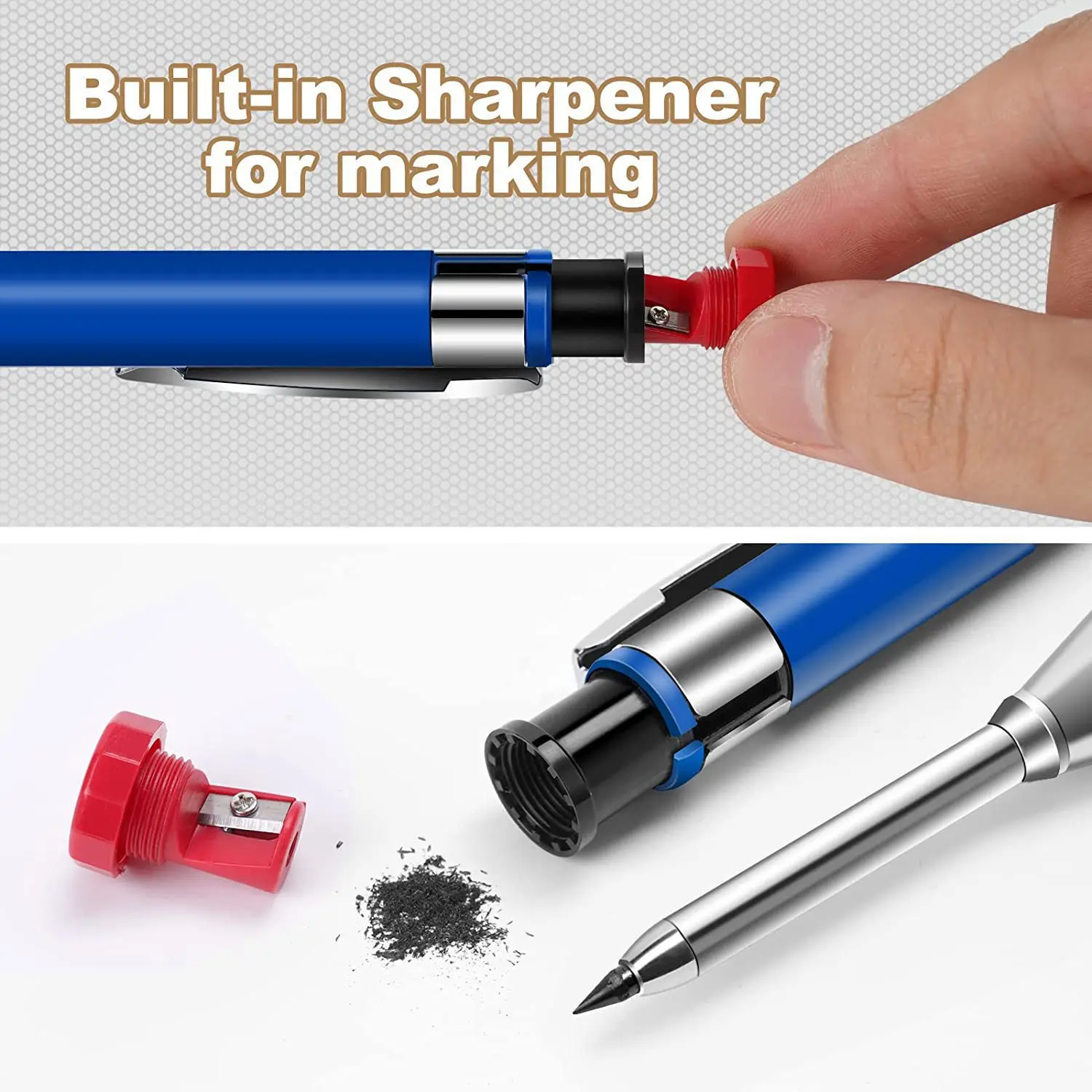 Matita da carpentiere in metallo solido con Set di temperamatite 2.8mm include matite meccaniche ricariche per pennarelli da costruzione per la lavorazione del legno - immagine 3
