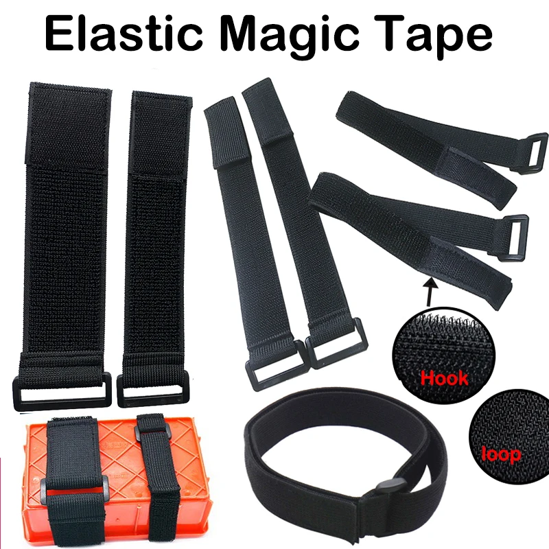 MagiDeal 10pcs Attaches-câble Sangle Elastique en Nylon Noir avec Boucles pour Rangement de Câbles 