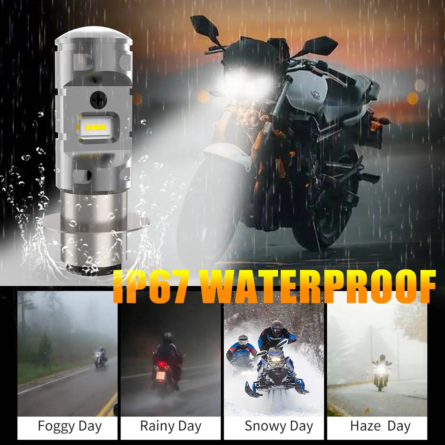 TOYUKI P15D-25-1 LED Motorcycle Light Hi/Lo Beam Conversion Kit for Motorbike ATV UTV Headlight 3000LM 12V 6000K