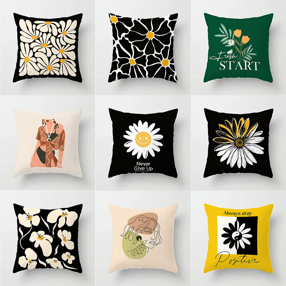 

Nordic Abstract Flower Print Cushion Cover 45x45 Green Plant Light Luxury Home Decoration Throw Pillow Cover Modern Pillowcase