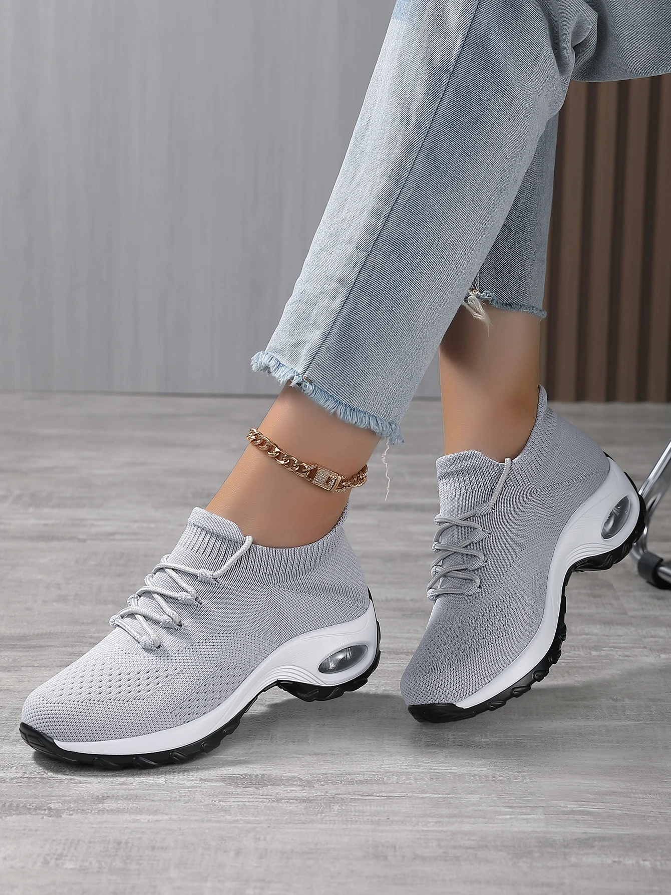 Women's Walking Shoes Lace-on Sock Sneakers Ladies Nursing Work Barefoot Feel Air Cushion Mesh Pink Casual Running Shoes 1862