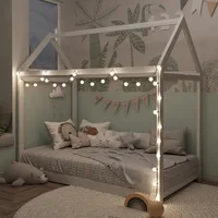 Wood House Bed,Floor Bed with Wood Slats,No Box Spring Needed, White 1