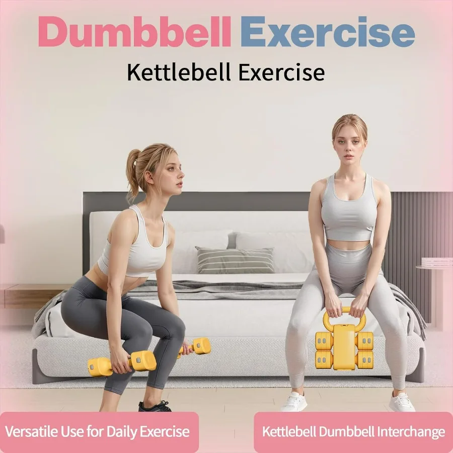 Adjustable Kettlebell Set, 4-in-1 Free Weight Kettlebell sets (5.5lbs 7.7lbs 9.9lbs 12.1lbs) for women, Weight Dumbbell Set of 2