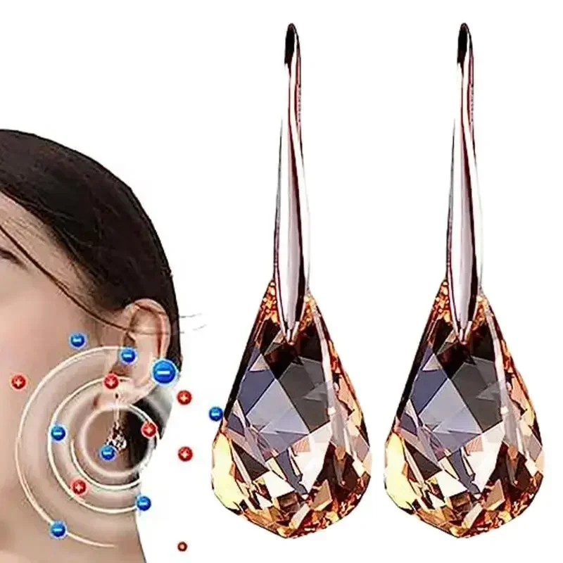 Lymphatic Slimming Magnetic Weight Loss Earrings for Women Sparkly Rhinestone Dangle Quartz Stone Lymphatic Drain Earrings