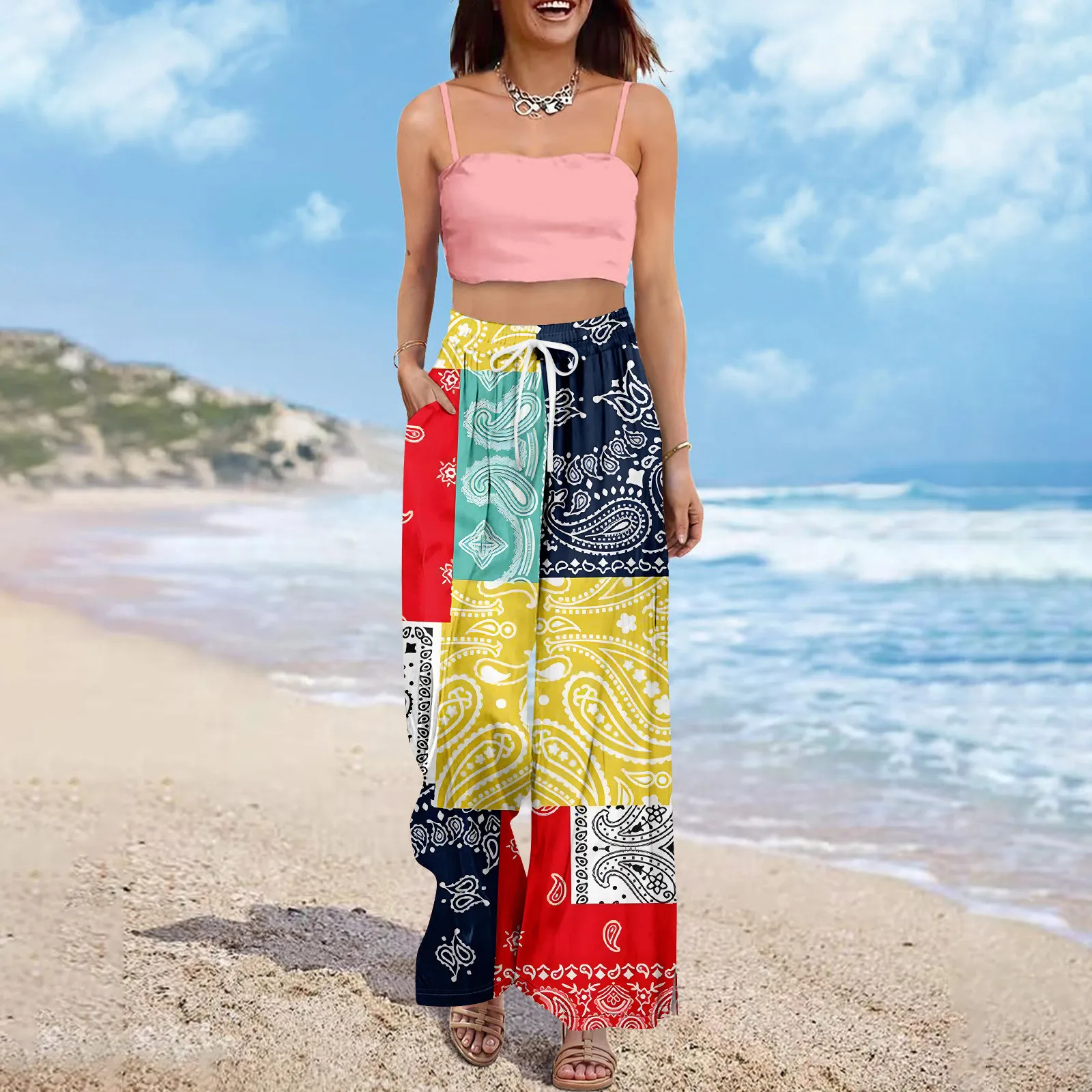 Bohemian Loose Casual Sling Top Pants Set
