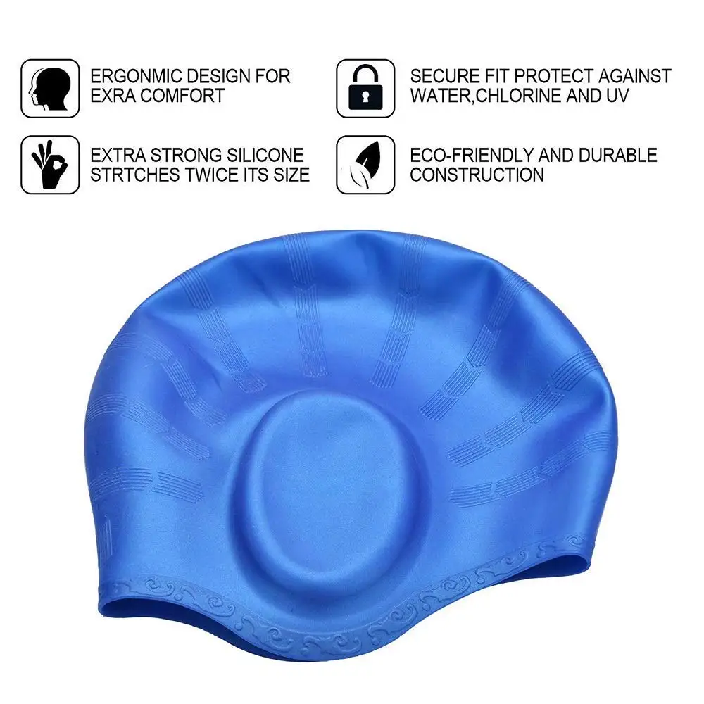Swim Cap Silicone No-Slip Swimming Caps Long Hair Unisex Pool Hat with Ear Cover Protect for Women Men Adult Youths Kids