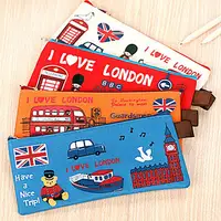 1Pc Pencil Bag Pouch Cartoon Zipper Students Pen Case London Style Oxford Fabric Cosmetic Coin Purse for Home and Back to School 1