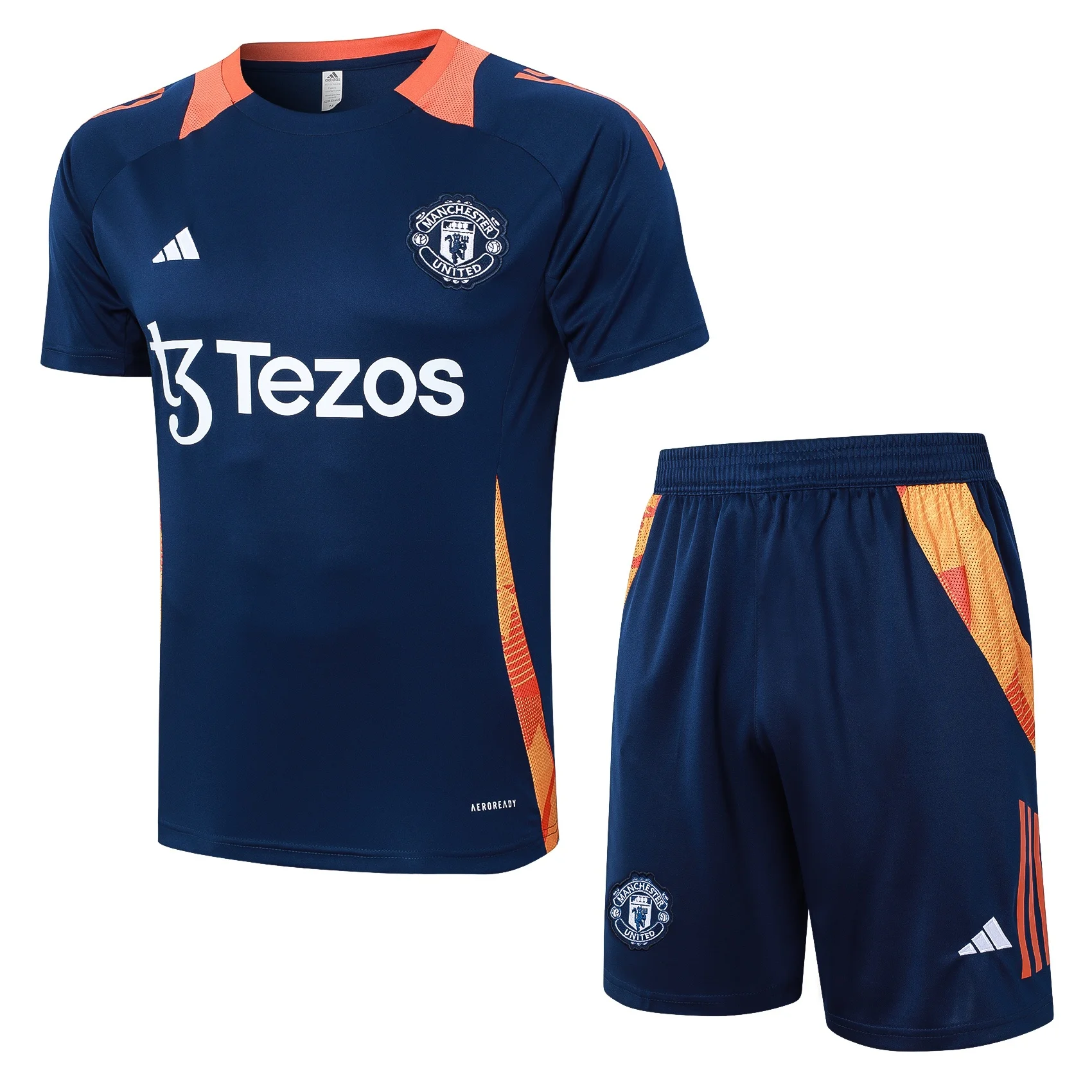 Adidas Soccer Jerseys Men Classic Short-sleeved and Above-the-knee Shorts Polyester Trendy Training Suit Blue
