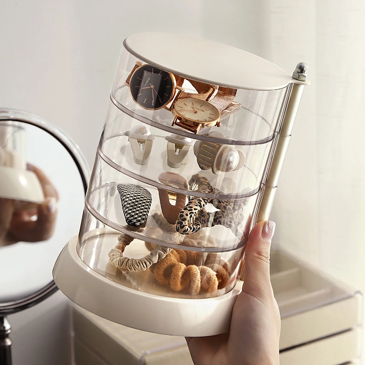 360° Rotating Makeup Storage Box Transparent Multi-Layer Jewelry Hair Accessories Organizer Rack Cosmetics Holder Box
