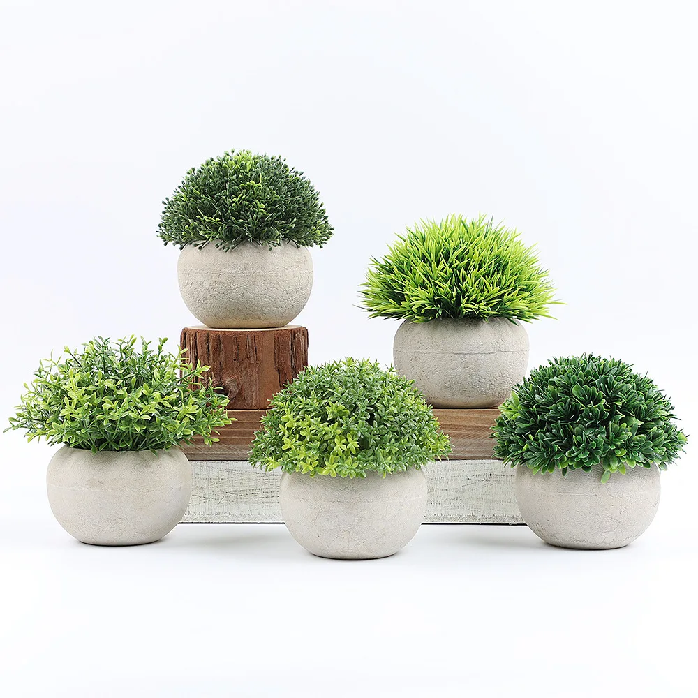 Set of 3 Mini Potted Artificial Plants Small Fake Plants