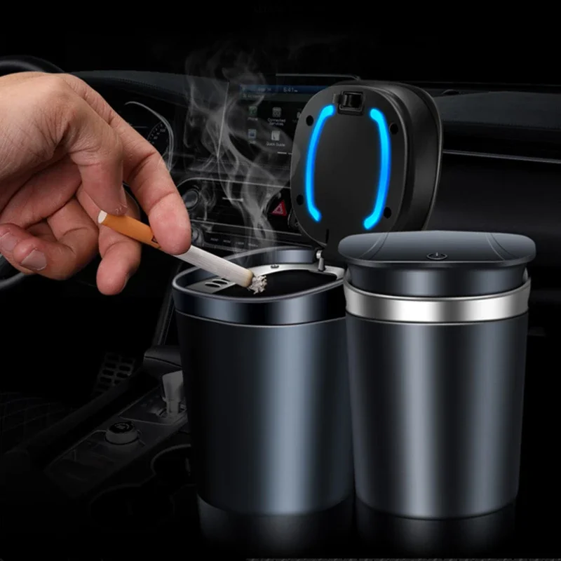 Universal Car Ashtray Portable Automatic Multi-function One-button Open Lid Ashtray LED Light Metal Liner car ashtray,portable ashtray