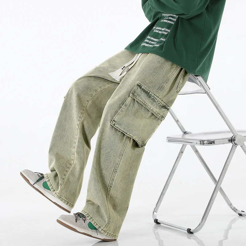 2024 New Men Baggy Cargo Jeans Fashion Streetwear Vintage Wide Leg Pants American Streetwear Y2K Big Pocket Youth Overalls 1