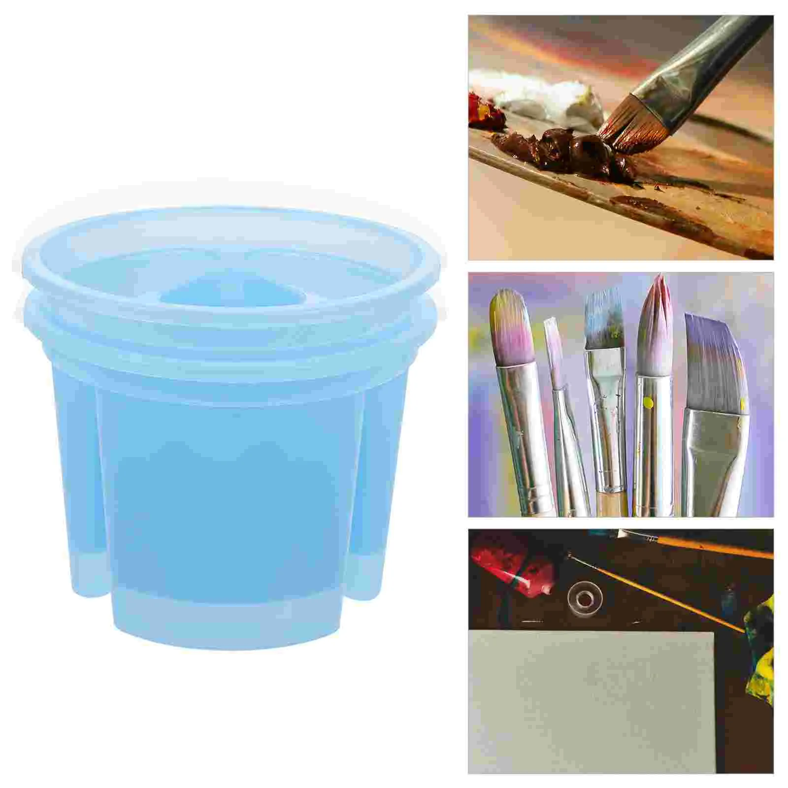 

Square Stand Paint Brush Basin Tub Plastic Artist Washer Handle Indoor Outdoor Painting Cleaning Drying Blue Washing