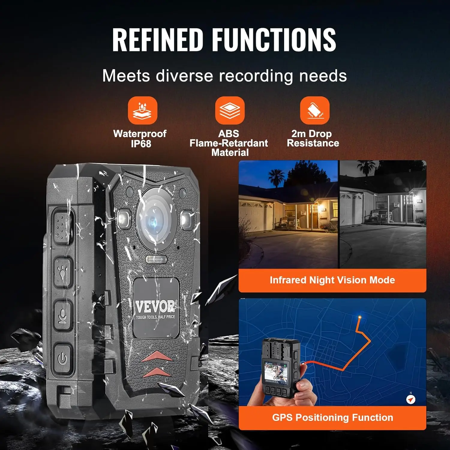 1440P HD Police Body Camera, 128GB Body Cam with Audio Video Recording Picture, Built-in 3500 mAh Battery, 2.0" LCD 5