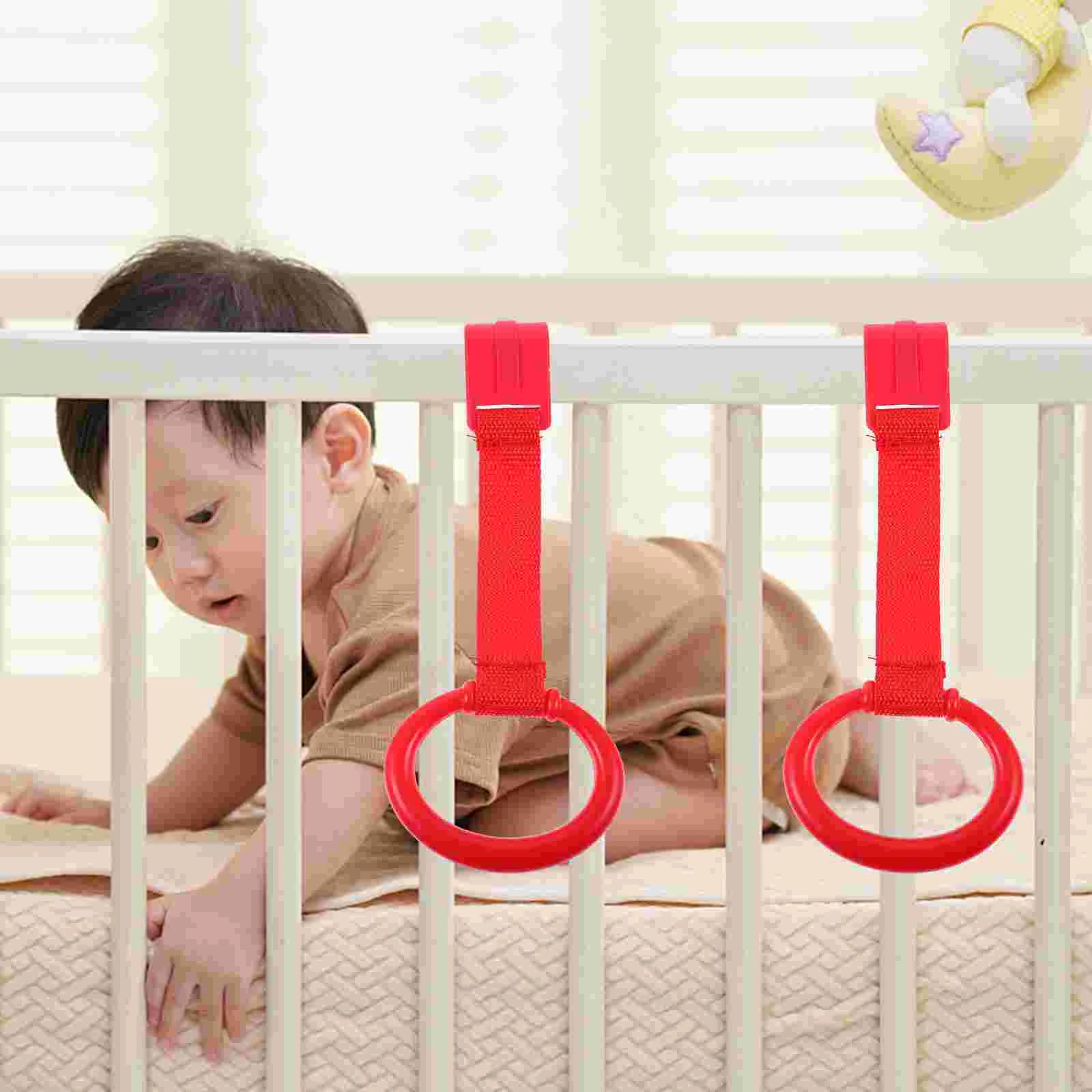 

2 Pcs The Tools Children's Playpen Hand Pull Ring Crib Hanging Standing Toddler Rings Red Baby Nursery Cot