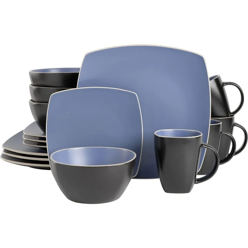 Square Reactive Glaze Stoneware Dinnerware Set, Service for 4 (16pc), Dishwasher and Microwave Safe, Red/White 2