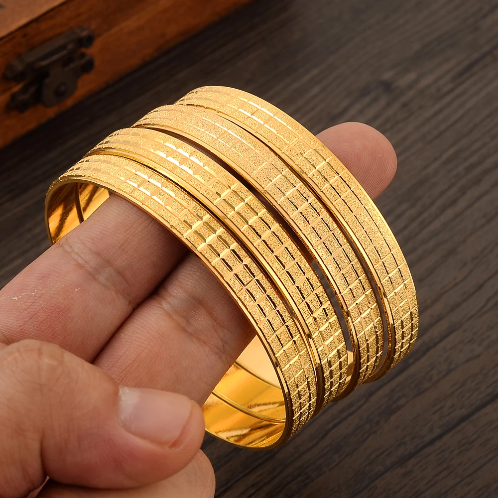 

4PCS 65mm 24K Gold Plated Vintage Bangle For Women High Quality Dubai Bride Wedding Ethiopian Bracelet Africa Bangle Party Gifts