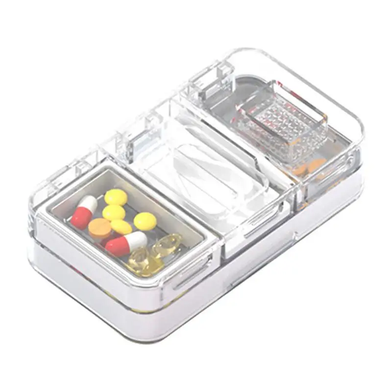 

Portable Pill Cutter Box Pill Splitter Cutter Medicine Cutter 3 In 1 Tablet Cutter Pill Case Storage Crusher Travel Pill Box