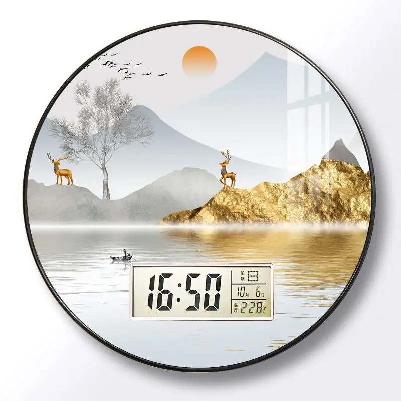 Modern wall clock for living room, home use, creative, silent, drill-free wall-mounted decorative painting electronic clock - 5